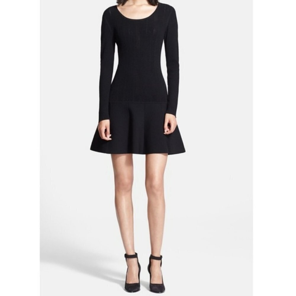 Rag & Bone Isla Black Knit Long Sleeve Fit & Flare Scoop Neck Mini Dress Medium
